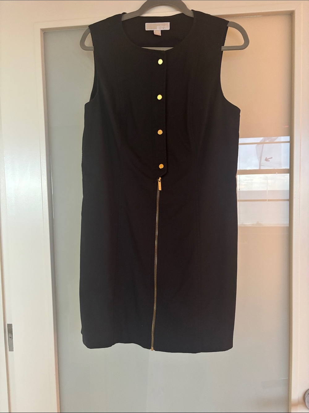 Michael Kors Black Sleeveless Shift Dress with Gold Hardware